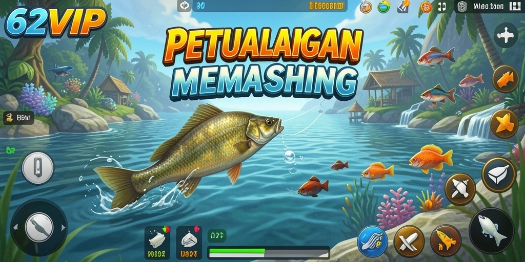 Screenshot gameplay 62VIP menampilkan aksi menangkap ikan yang seru.