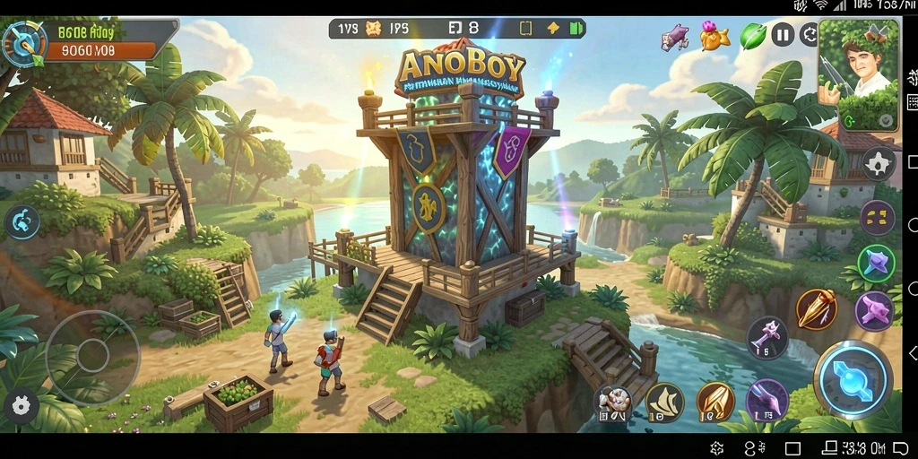 Screenshot gameplay ANOBOY menampilkan aksi Tower Defense yang mendebarkan.