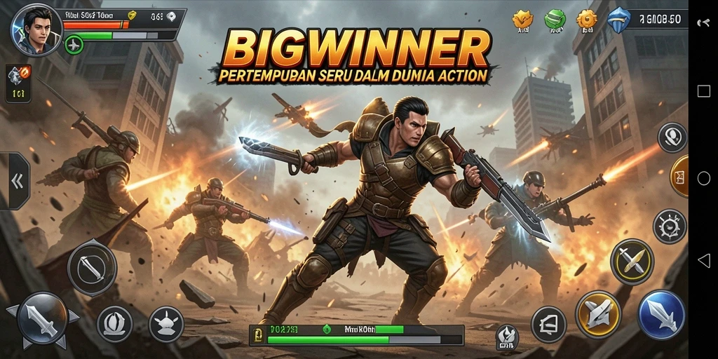 Tampilan seru gameplay BIGWINNER dalam aksi bertempur yang mendebarkan.