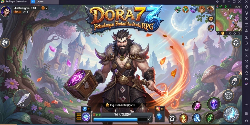 Screenshot DORA77 menampilkan pertarungan epik di dunia RPG.