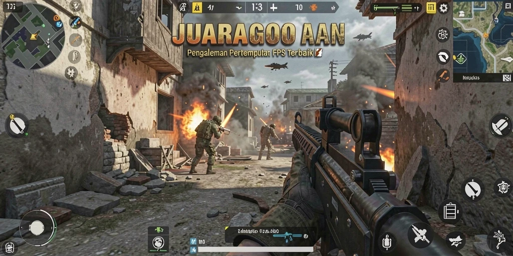 Tampilan gameplay seru dari JUARAGO dalam aksi FPS.