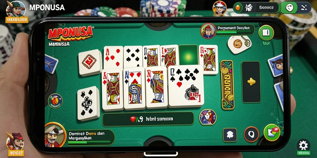 Screenshot MPONUSA menampilkan gameplay domino yang seru dan interaktif.