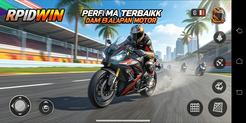 Tampilan gameplay RPIDWIN dengan aksi balap motor yang seru.