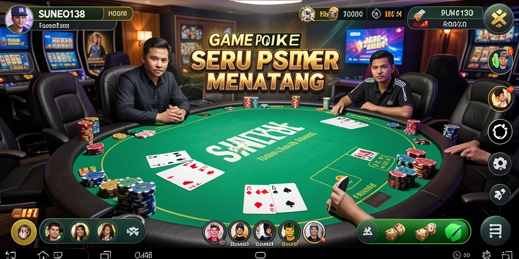 Gameplay seru dalam SUNEO138 dengan kartu dan chip Poker.