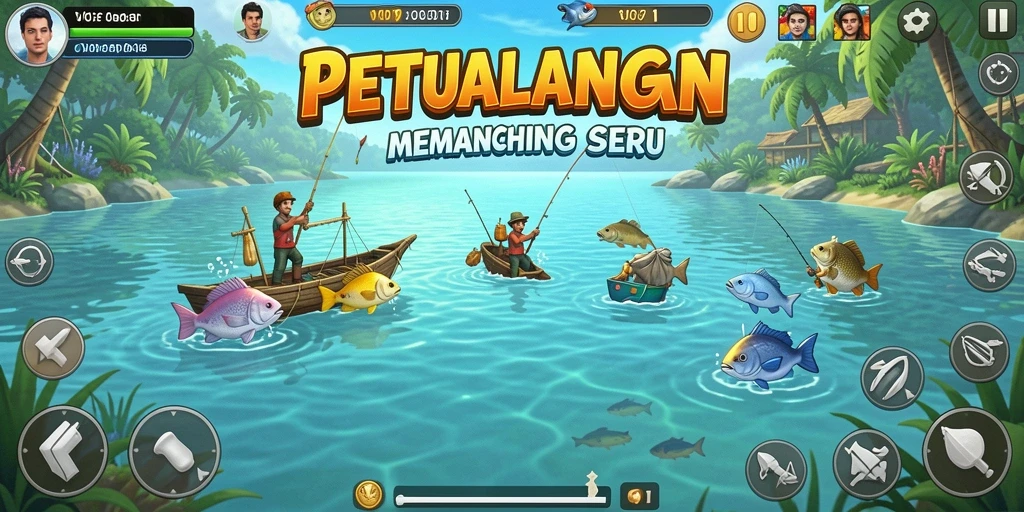Gameplay V07 yang menampilkan momen memancing yang seru.