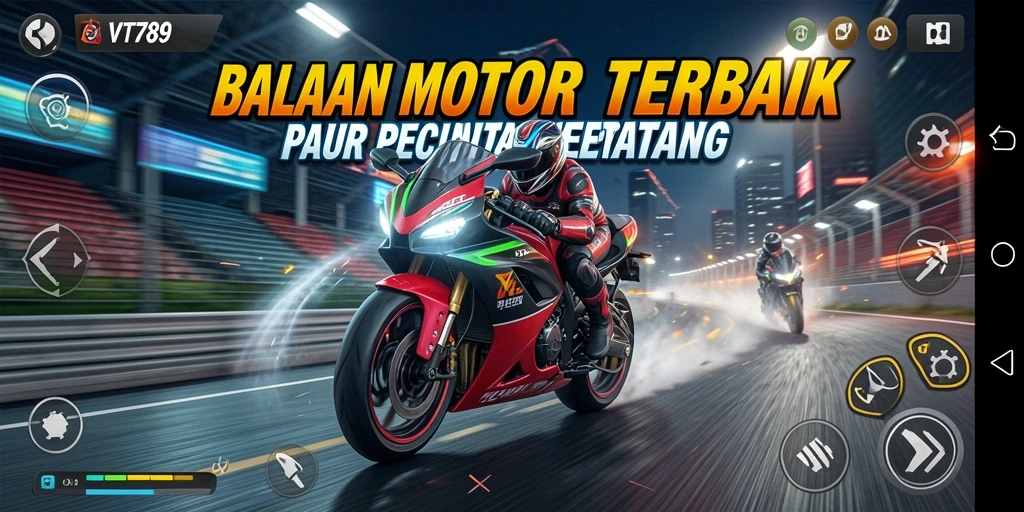 Tampilan gameplay VT789 dengan motor racing yang mendebarkan.